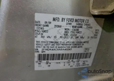 2010 Ford Edge Sport from USA, damaged, VIN 2FMDK4AC5ABA40243